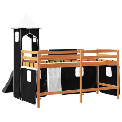 Kinderhochbett mit Turm Weiß & Schwarz 90x190 cm Kiefernholz