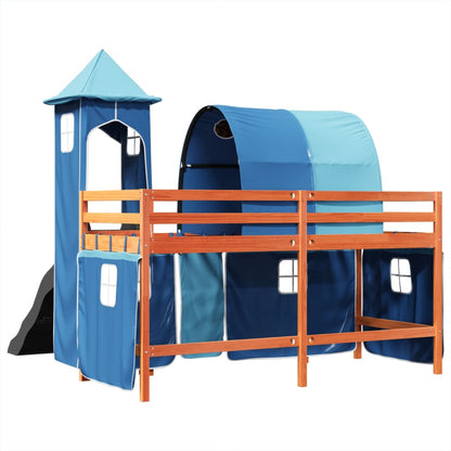 Kinderhochbett mit Turm Blau 80x200 cm Massivholz Kiefer