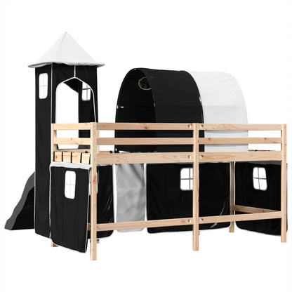 Kinderhochbett mit Turm Weiß & Schwarz 90x190 cm Kiefernholz