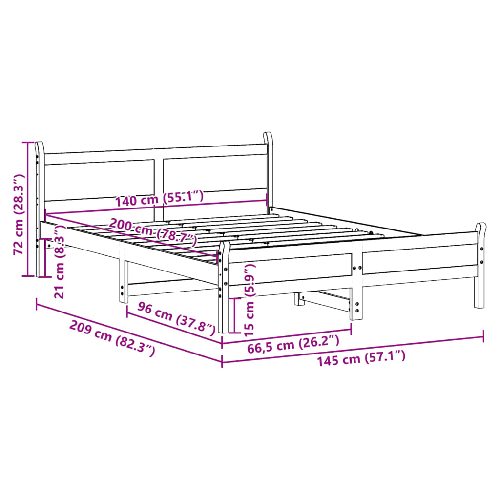 Massivholzbett ohne Matratze Weiß 140x200 cm Kiefernholz