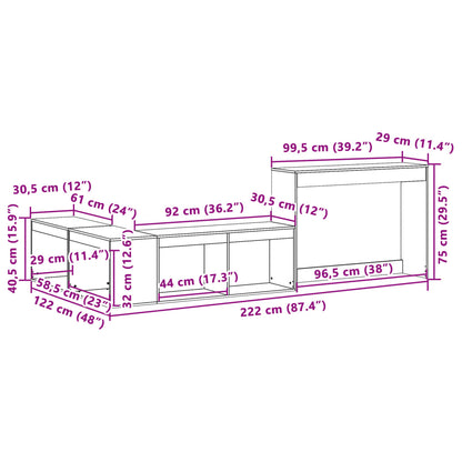 Nachttisch mit Schreibtisch Weiß 222x122x75 cm Massivholz