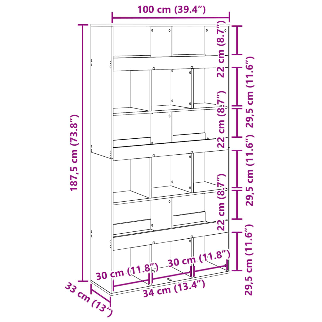 Bücherregal Braun Eichen-Optik 100x33x187,5 cm Holzwerkstoff