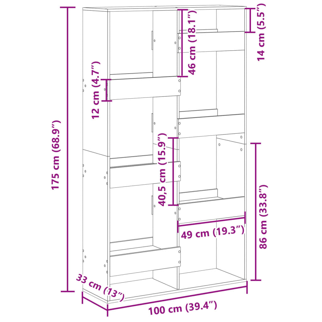 Bücherregal Räuchereiche 100x33x175 cm Holzwerkstoff