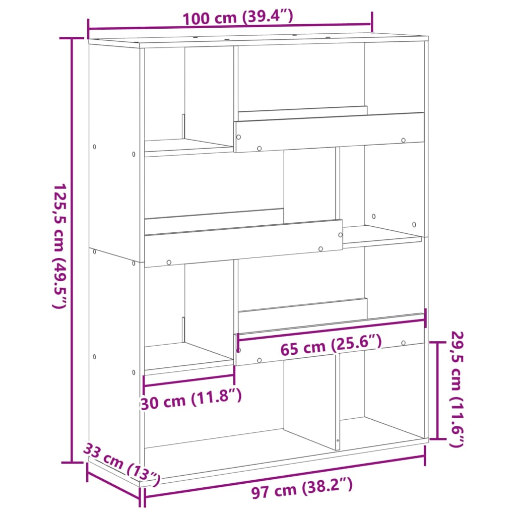 Raumteiler Grau Sonoma 100x33x125,5 cm Holzwerkstoff