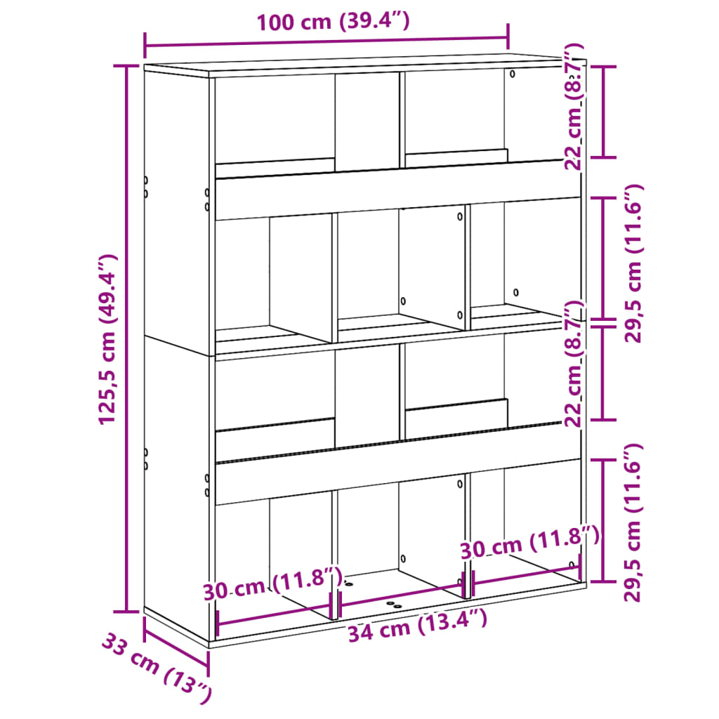 Raumteiler Betongrau 100x33x125,5 cm Holzwerkstoff