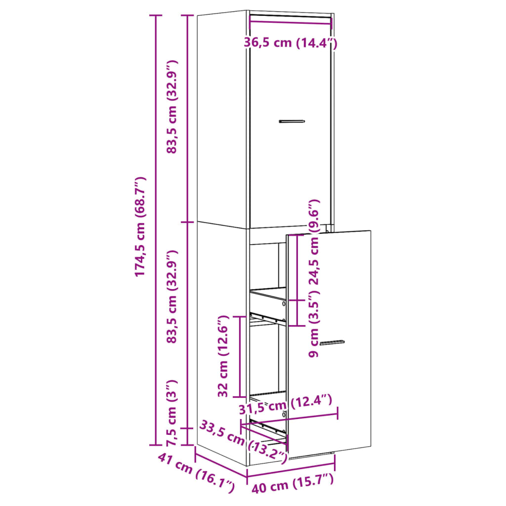 Apothekerschrank Grau Sonoma 40x41x174,5 cm Holzwerkstoff