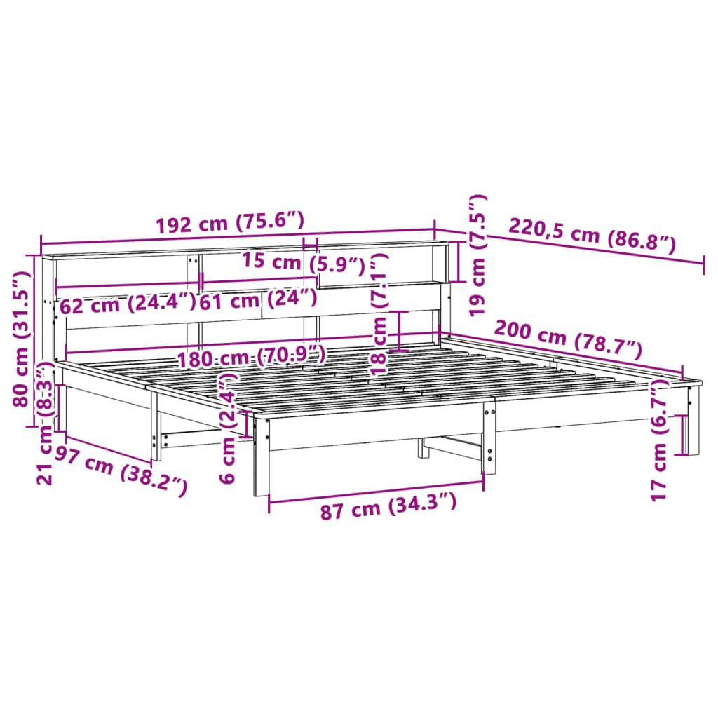 Massivholzbett ohne Matratze Weiß 180x200 cm Kiefernholz