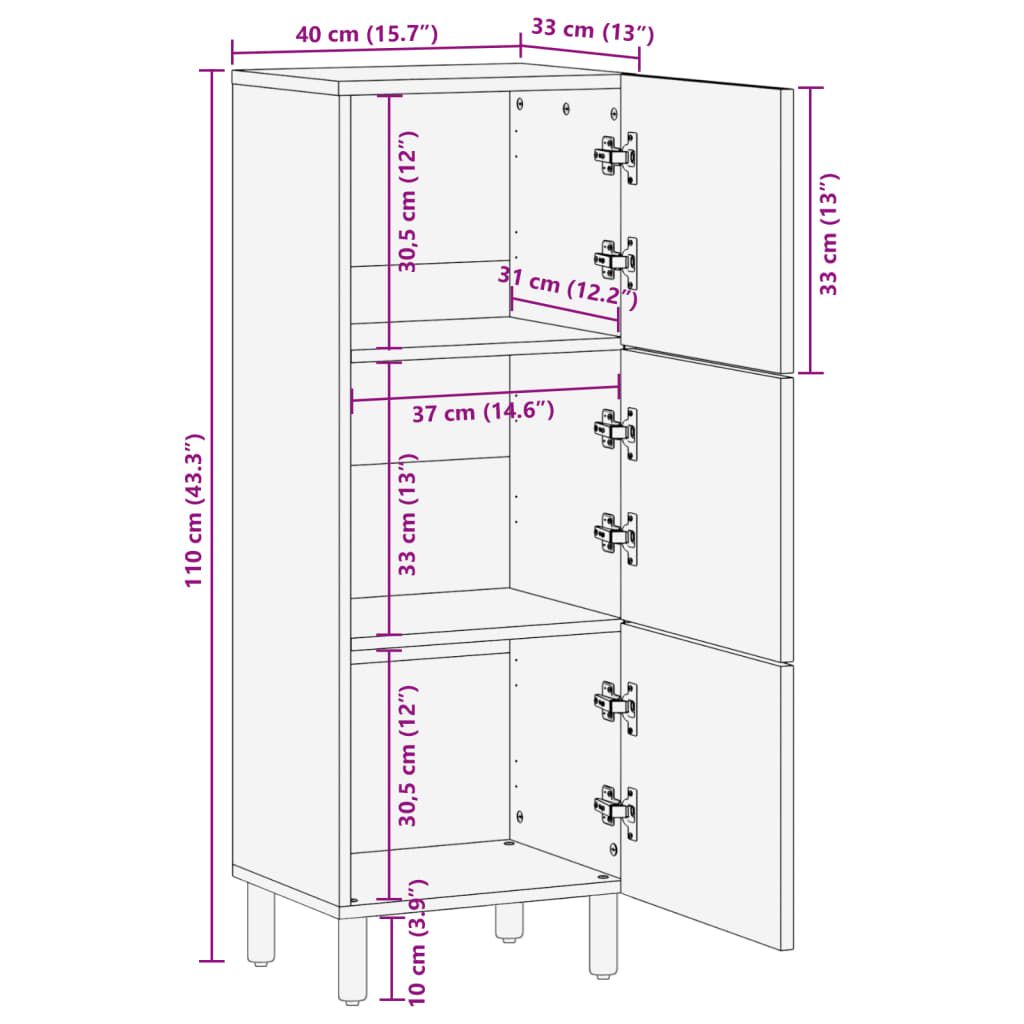 Highboard Schwarz 40x33x110 cm Holzwerkstoff