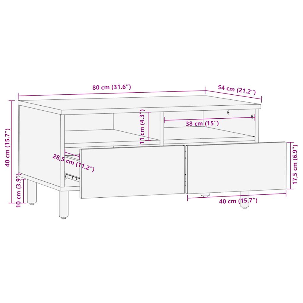 Couchtisch Schwarz 80x54x40 cm Raues Mangoholz