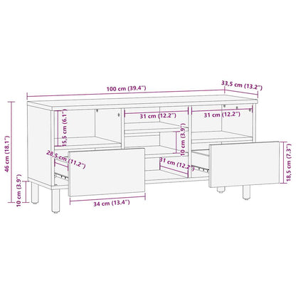 TV-Schrank Schwarz 100x33,5x46 cm Raues Mangoholz