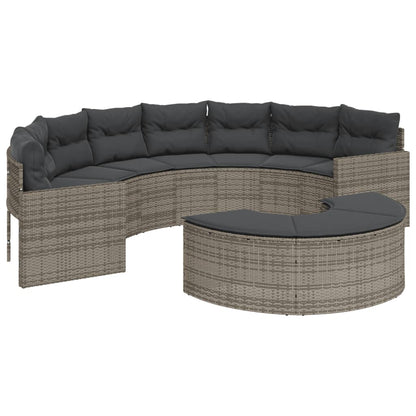 Gartensofa mit Kissen Halbrund Grau Poly Rattan