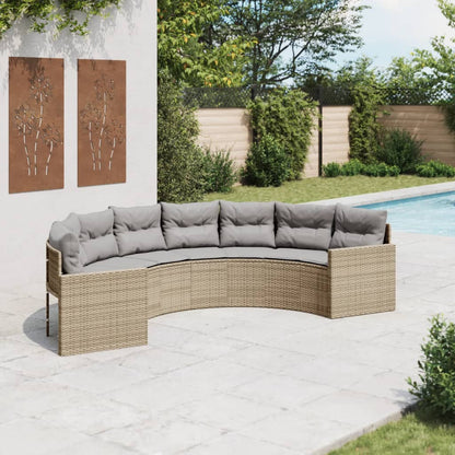 Gartensofa mit Kissen Halbrund Beige Poly-Rattan