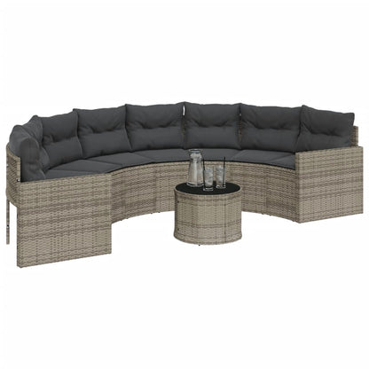 Gartensofa mit Tisch und Kissen Halbrund Grau Poly Rattan