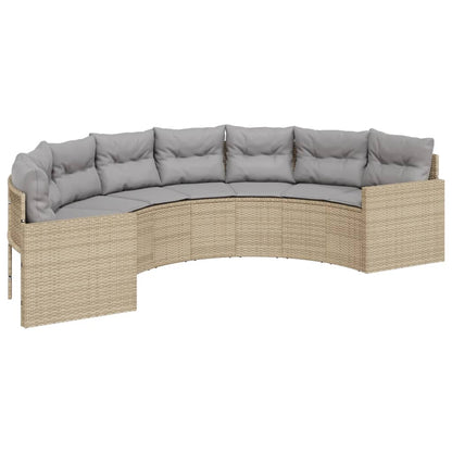 Gartensofa mit Tisch und Kissen Halbrund Beige Poly-Rattan