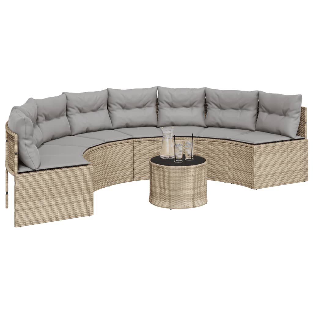 Gartensofa mit Kissen Halbrund Beige Poly-Rattan