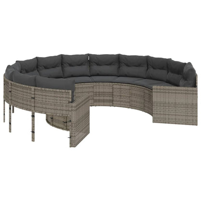 Gartensofa mit Kissen Rund Grau Poly Rattan