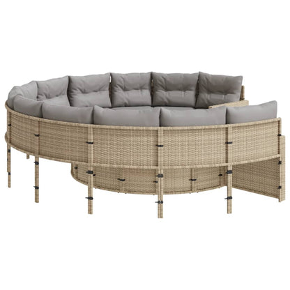 Gartensofa mit Kissen Rund Beige Poly-Rattan