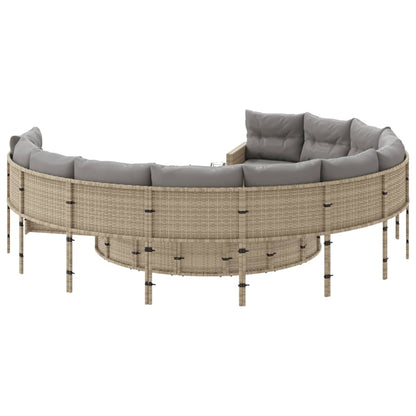 Gartensofa mit Kissen Rund Beige Poly-Rattan