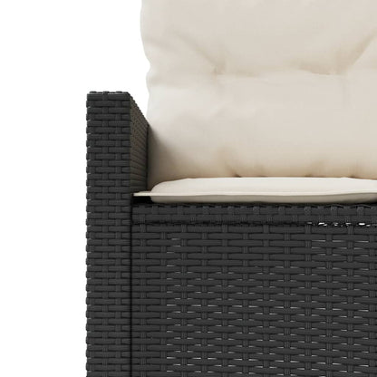 Gartensofa mit Tisch und Kissen Rund Schwarz Poly-Rattan