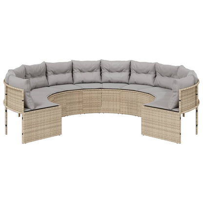 Gartensofa mit Kissen Rund Beige Poly-Rattan