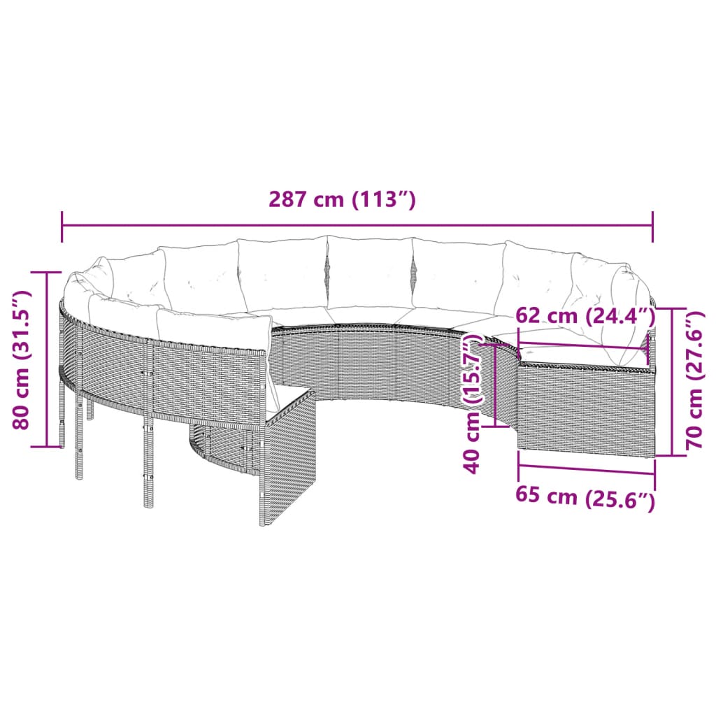 Gartensofa mit Kissen Rund Beige Poly-Rattan