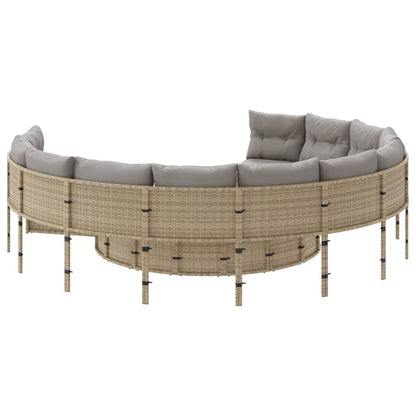 Gartensofa mit Tisch und Kissen Rund Beige Poly-Rattan