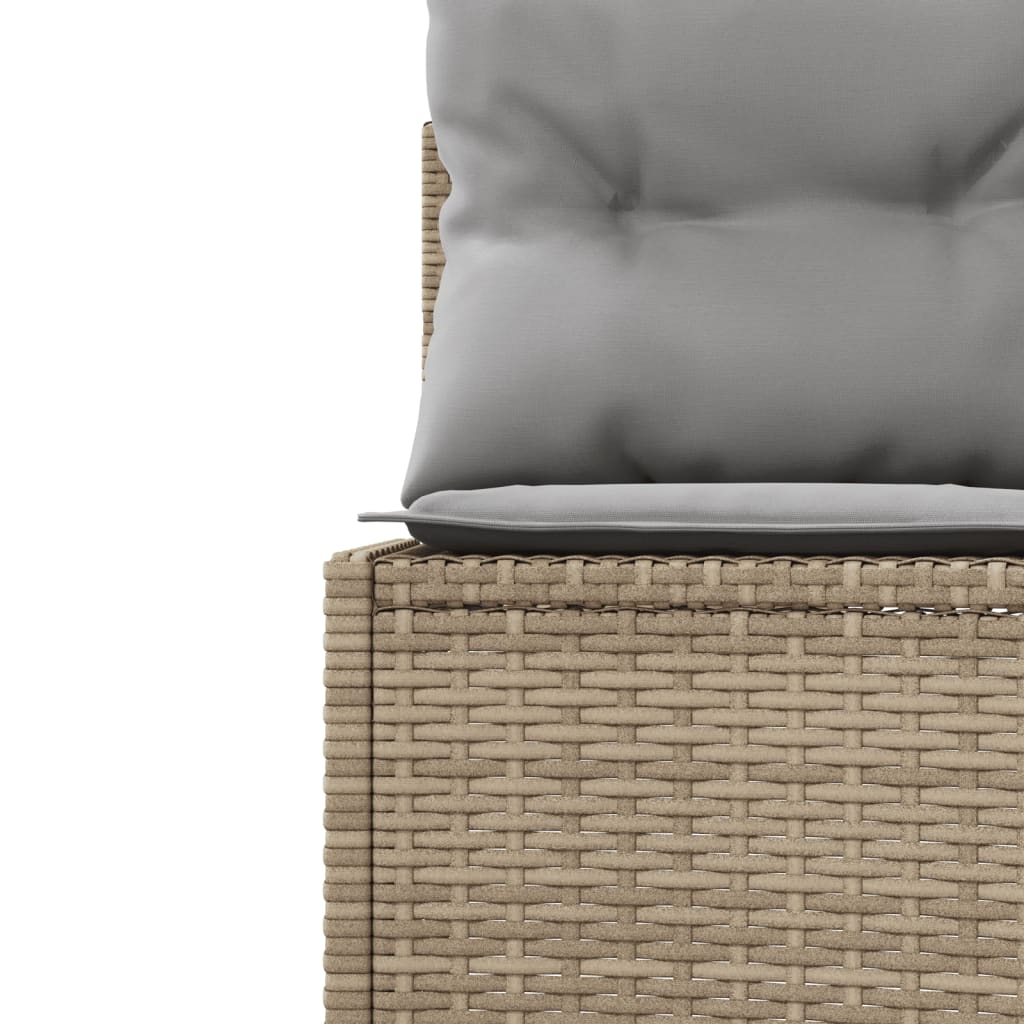 Gartensofa mit Tisch und Kissen Rund Beige Poly-Rattan