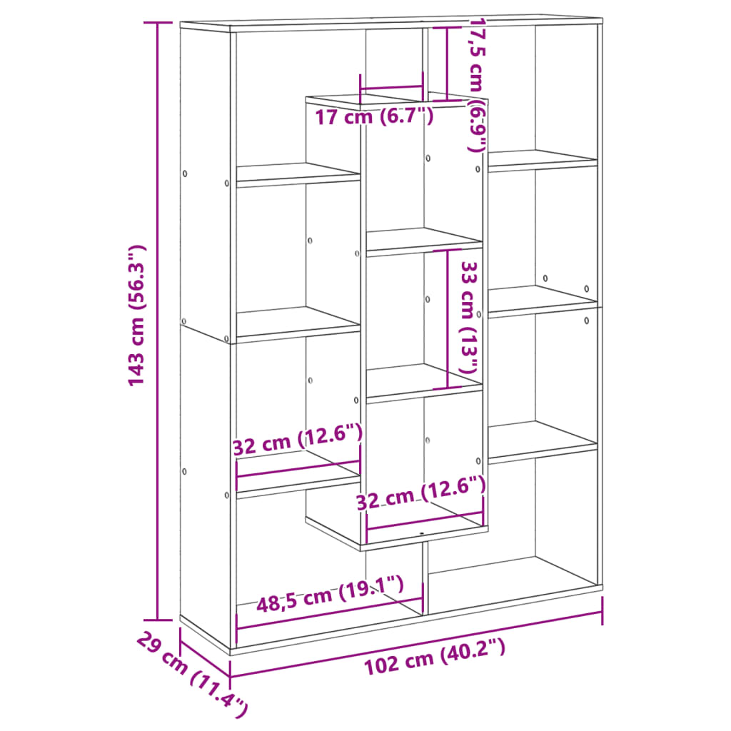 Bücherregal Schwarz 102x29x143 cm Holzwerkstoff