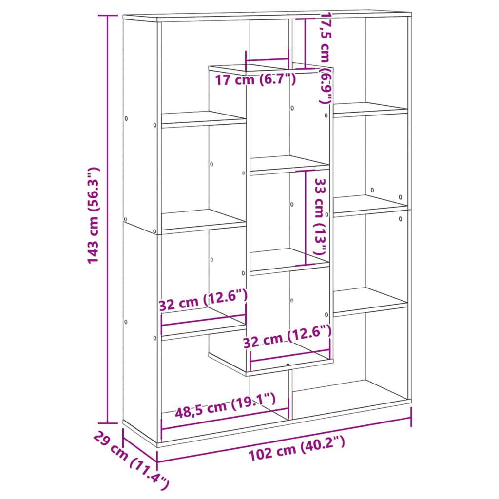 Bücherregal Sonoma-Eiche 102x29x143 cm Holzwerkstoff