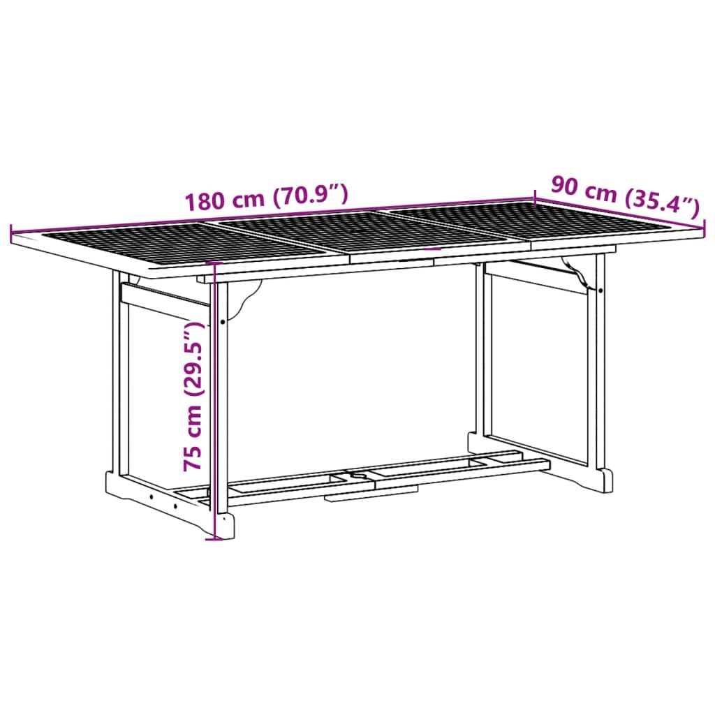 7-tlg. Garten-Essgruppe 180x90x75 cm Massivholz Akazie