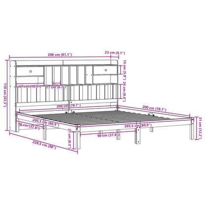 Massivholzbett mit Regal ohne Matratze 200x200 cm Kiefernholz