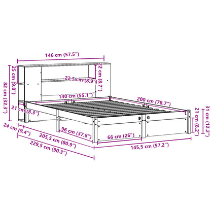 Massivholzbett mit Regal ohne Matratze 140x200 cm Kiefernholz