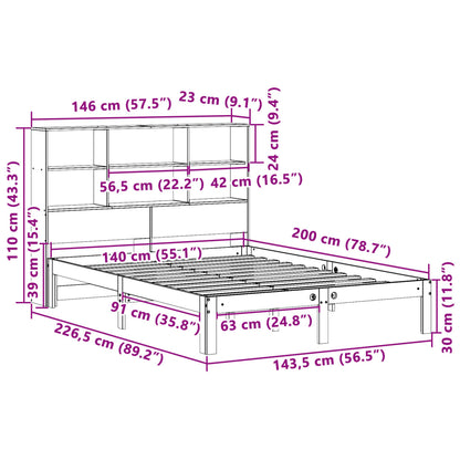 Massivholzbett mit Regal ohne Matratze Wachsbraun 140x200 cm