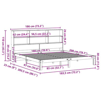 Massivholzbett mit Regal ohne Matratze Wachsbraun 180x200 cm