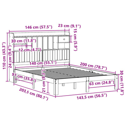 Massivholzbett mit Regal ohne Matratze Wachsbraun 140x200 cm