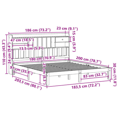 Massivholzbett mit Regal ohne Matratze Wachsbraun 180x200 cm