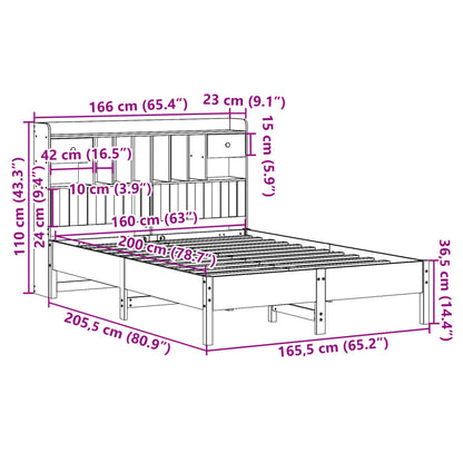 Massivholzbett mit Regal ohne Matratze Wachsbraun 160x200 cm