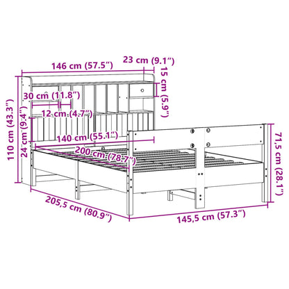 Massivholzbett mit Regal ohne Matratze Wachsbraun 140x200 cm