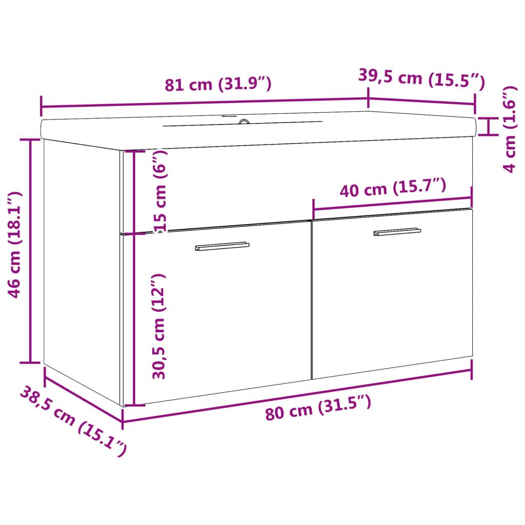 Waschbeckenunterschrank mit Einbaubecken Betongrau