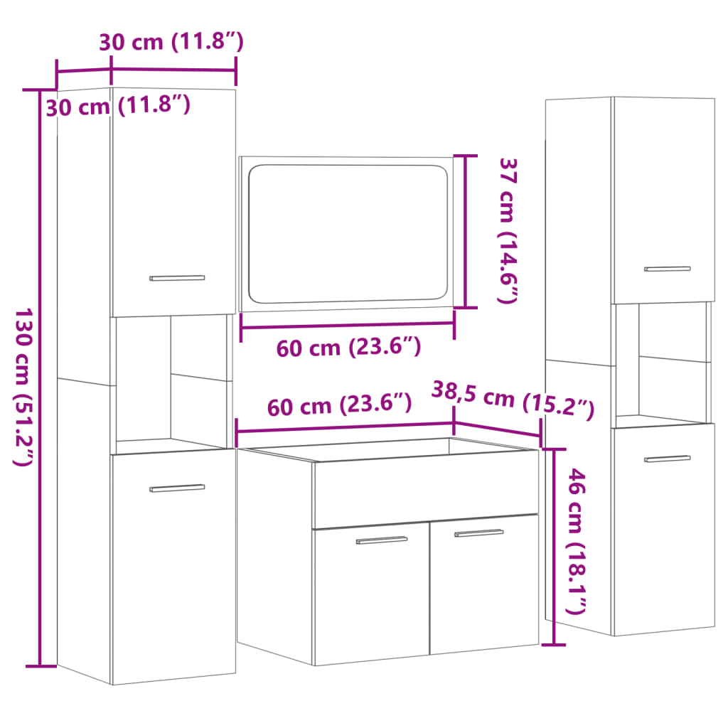 4-tlg. Badmöbel-Set Betongrau Holzwerkstoff