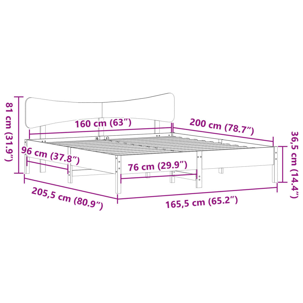 Massivholzbett ohne Matratze 160x200 cm Kiefernholz