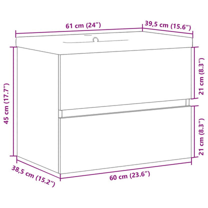 Waschbeckenschrank mit Einbaubecken Artisan-Eiche 61x39,5x49 cm