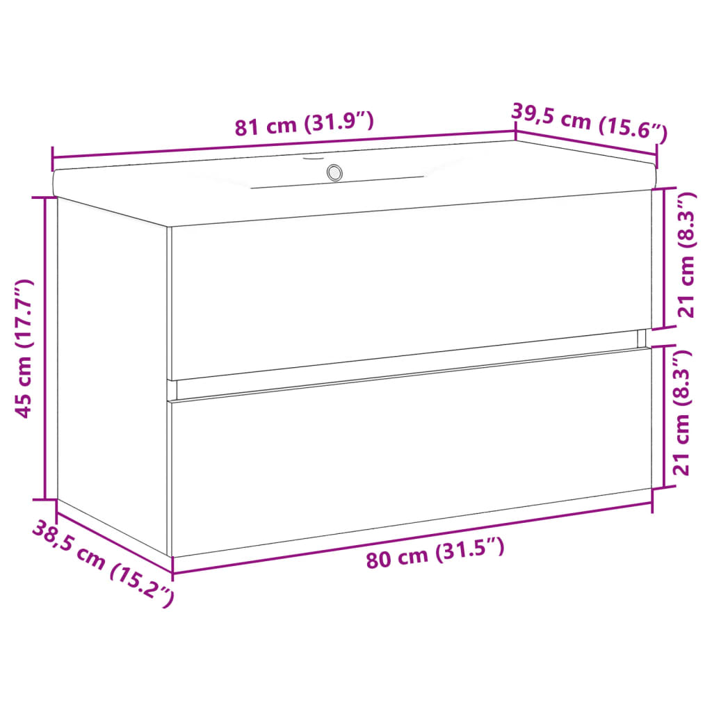 Waschbeckenschrank mit Einbaubecken Altholz-Optik 81x39,5x49 cm