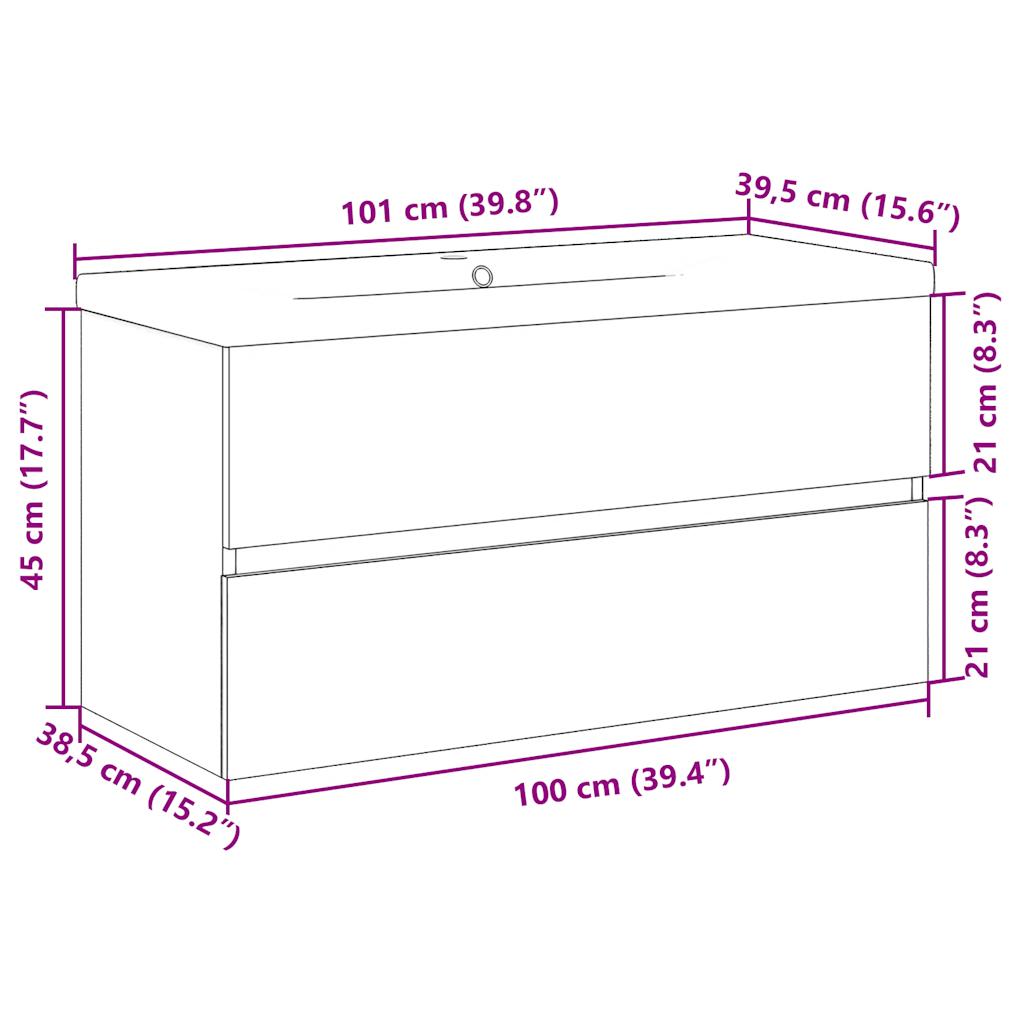 Waschbeckenschrank mit Einbaubecken Artisan-Eiche 101x39,5x49cm