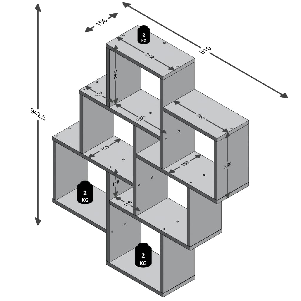 FMD zidna polica s 8 odjeljaka hrast smeđa