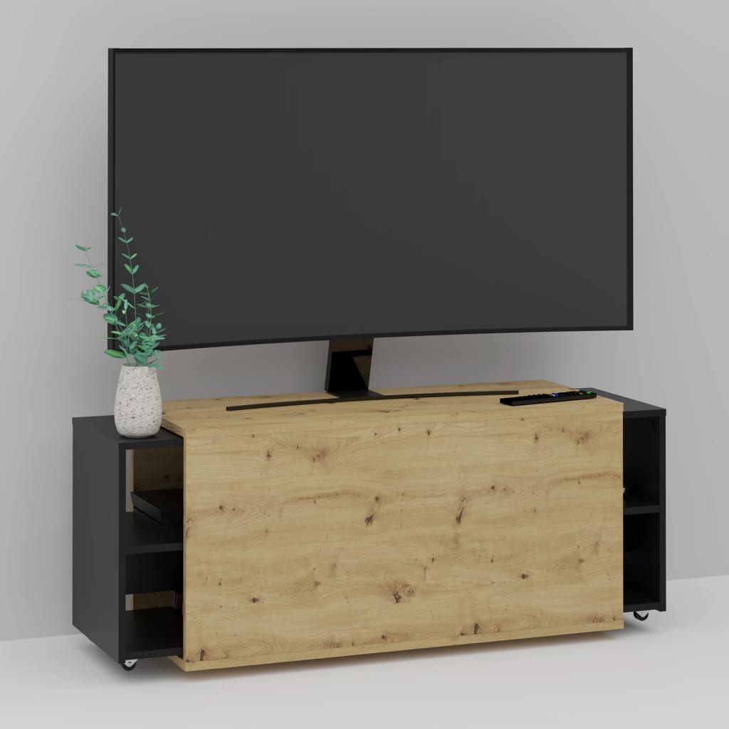 FMD TV cabinet 194.5x39.9x49.2 cm Artisan oak and black