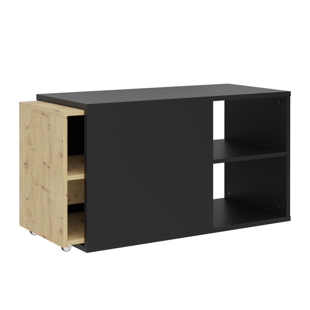 FMD TV cabinet with 2 compartments 133.5x39.9x49.2 cm Black Artisan Oak