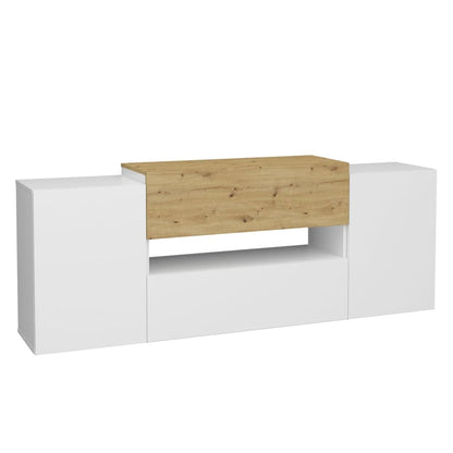 FMD TV cabinet 182x33x70.2 cm white and artisan oak