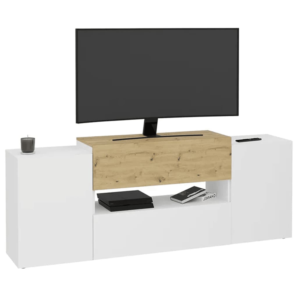 FMD TV cabinet 182x33x70.2 cm white and artisan oak