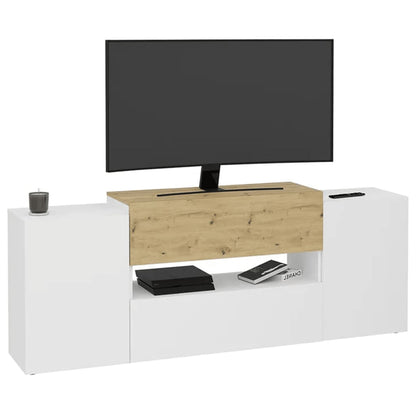 FMD TV cabinet 182x33x70.2 cm white and artisan oak
